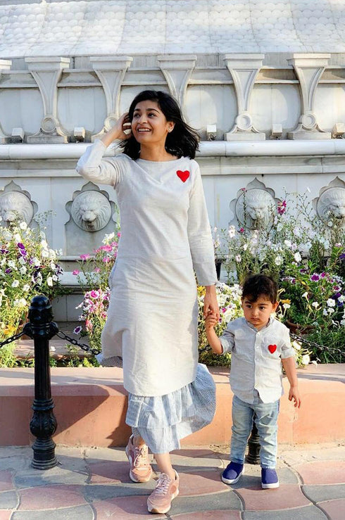 Twinning Heart Embroidery Dress and Shirt