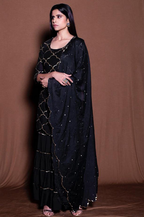 Vrinda Sequin Kurta Sharara With Dupatta - Set Of 3