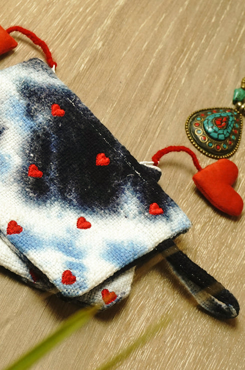 Heart Embroidery Indigo Jewellery Pouch - Set Of 2