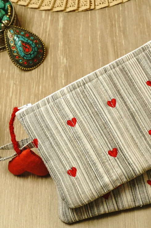 Heart Embroidery Jewellery Pouch - Set Of 2