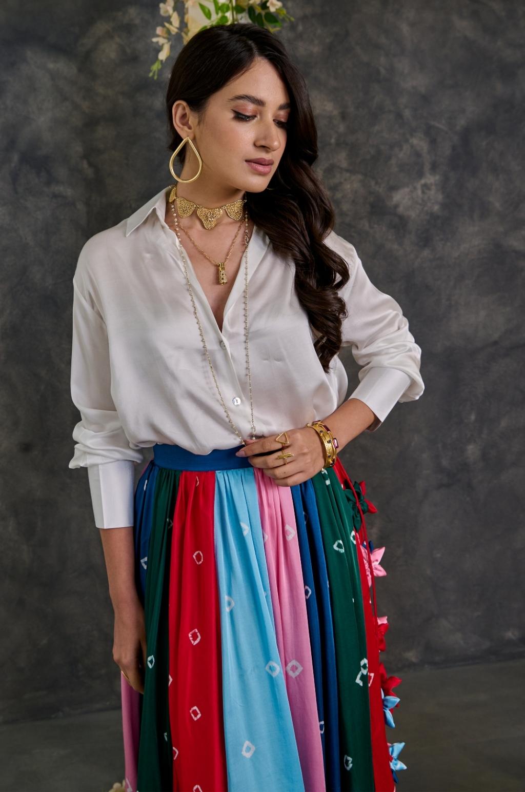 Indian Satin Shirt With Skirt White Satin Shirt